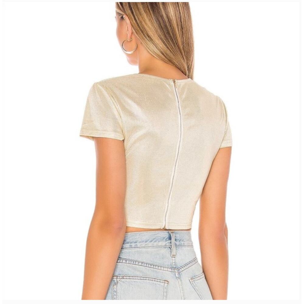Revolve Superdown Kristin Crop Top Gold Crystal Heart Cutout Size XS Gold Wire - Picture 4 of 15